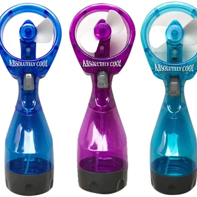 Portable Handheld Summer Water Misting Fans Battery Operated Plastic Toy with Mist Spray Bottle for Outdoor Activities