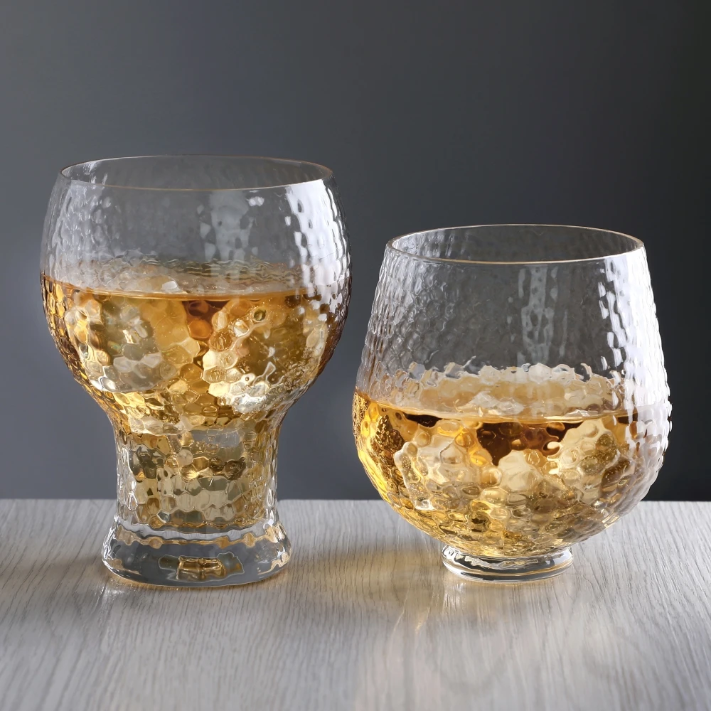 Wholesale Custom 500ml Modern Japanese Style Hammered Ribbed Swirl Stemless IPA Sensory Drinking Craft Beer Tulip Glass Tumbler