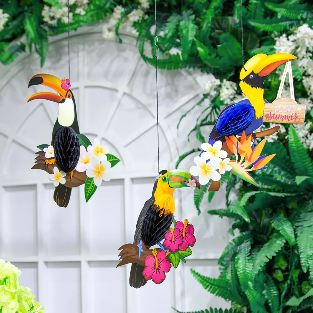 Fhioevt 6 pièces Perroquet Decoration Suspendu Oiseaux Decoratifs Deco Fete Decoration Tropicale Oiseaux Tropicaux Deco pour Tropical Summer Party Anniversaire Jardin Mariage Chambre Enfant