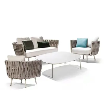 Modern leisure balcony rattan chair villa garden aluminum sofa set patio furniture rope sofa