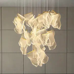 Hotel Restaurant Decoration Large Customized Acrylic Combination Led Project Chandelier Fixture Lobby Villa