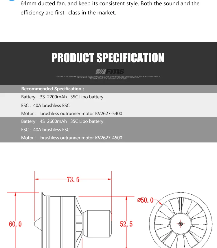 Fms 50mm 11blades Ducted Fan Edf 2627 4500kv 4s 5400kv 3s Brushless