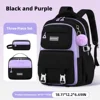 Black purple-3 piece set-backpack meal bag pencil bag