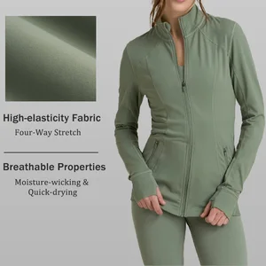 High-elasticity Fabric 2026 Long Sleeve Breathable Nylon Four-Way Stretch Zipper Pockets Stand Neck Women Yoga Jacket