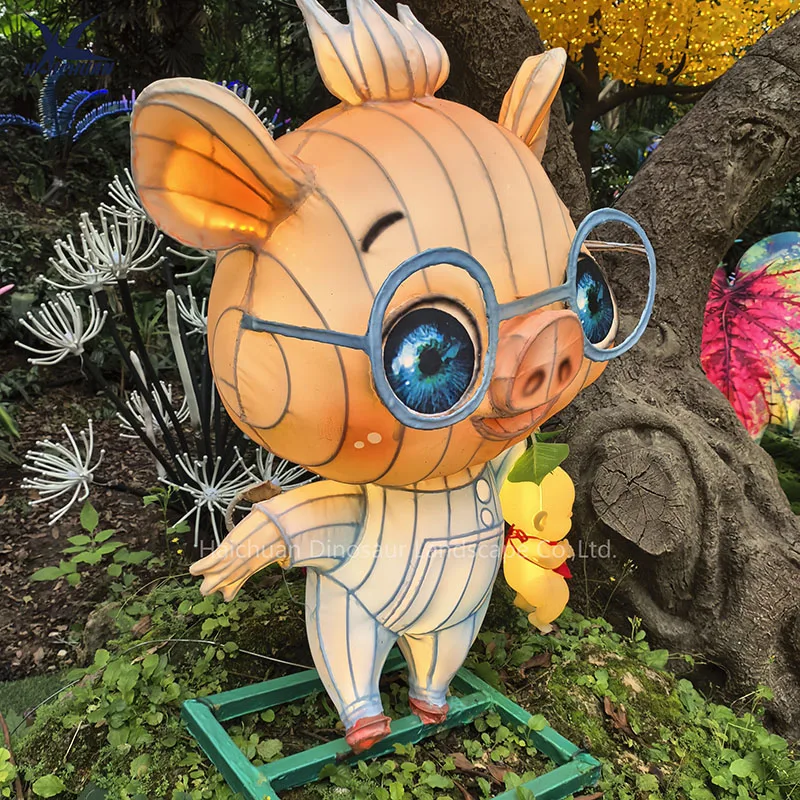 Colorful Simulated LED Illuminating Silk Chinese Animal Lantern Monkey Pig for Lantern Festival Show