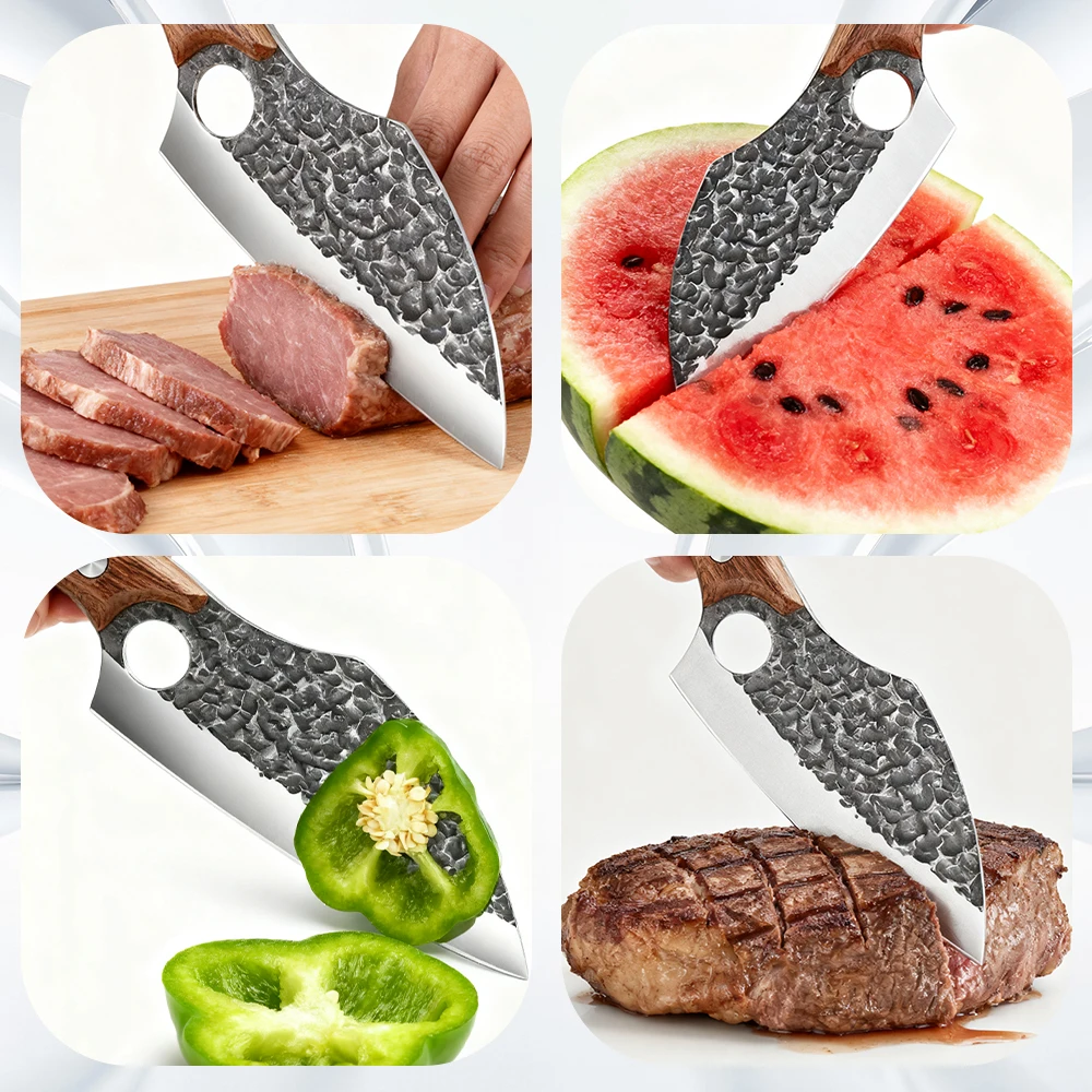 Ensemble de 3 couteaux de cuisine : hachoir à viande, couteau de chef, couteau japonais robuste pour hacher, trancher et désosser._voghion.com