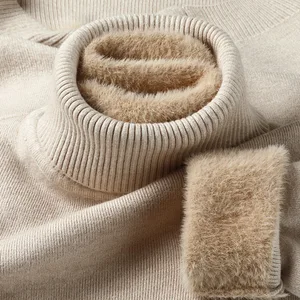 Men's Thickened Fleece Sweater Autumn and Winter High-necked Casual Knitted Base Layer Male