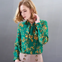 BL80023 2021 модная качественная женская шелковая блузка с длинным рукавом, с галстуком-бабочкой на весну