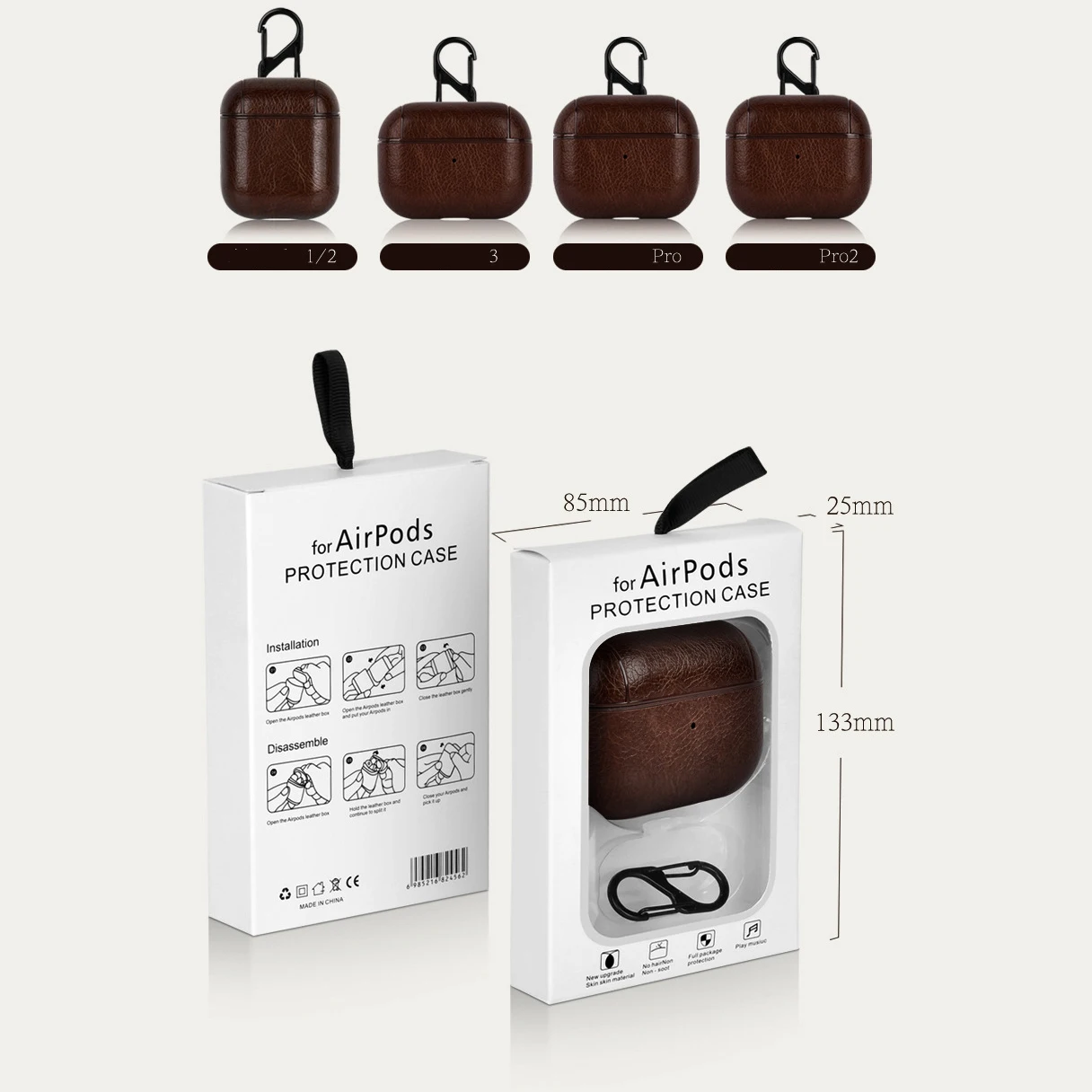 Charging Case for Airpods 1 2 3rd Pro 2 Generation Case Cover Leather Cover With Carabiner for Airpod Case 2023
