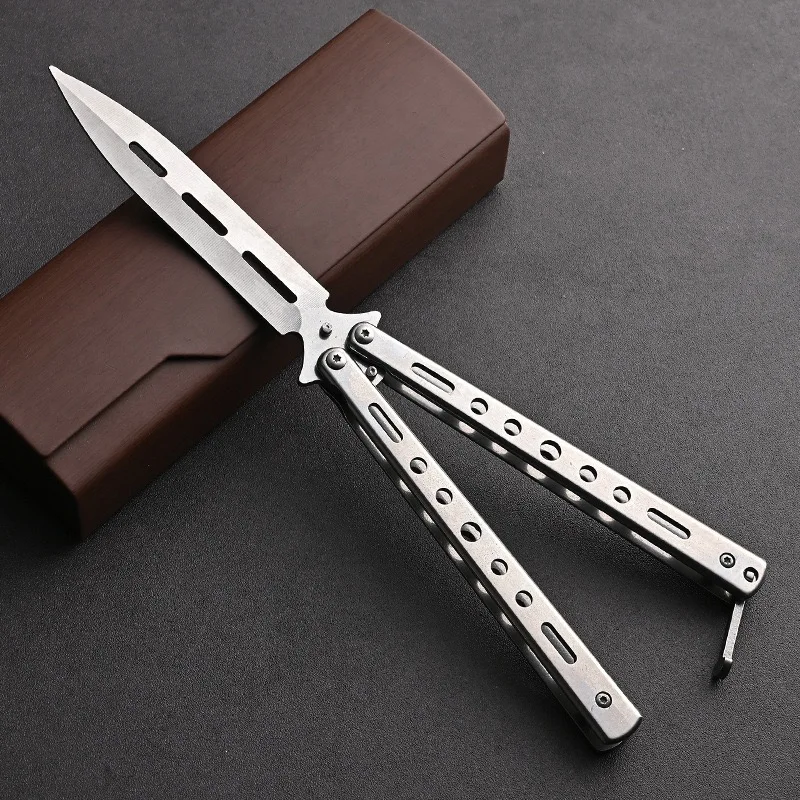 Wholesale Stock 3D Printed Unsharpened Blade Butterfly Knife Metal Exercise Knife Stainless Steel Dull Blade Training Knife