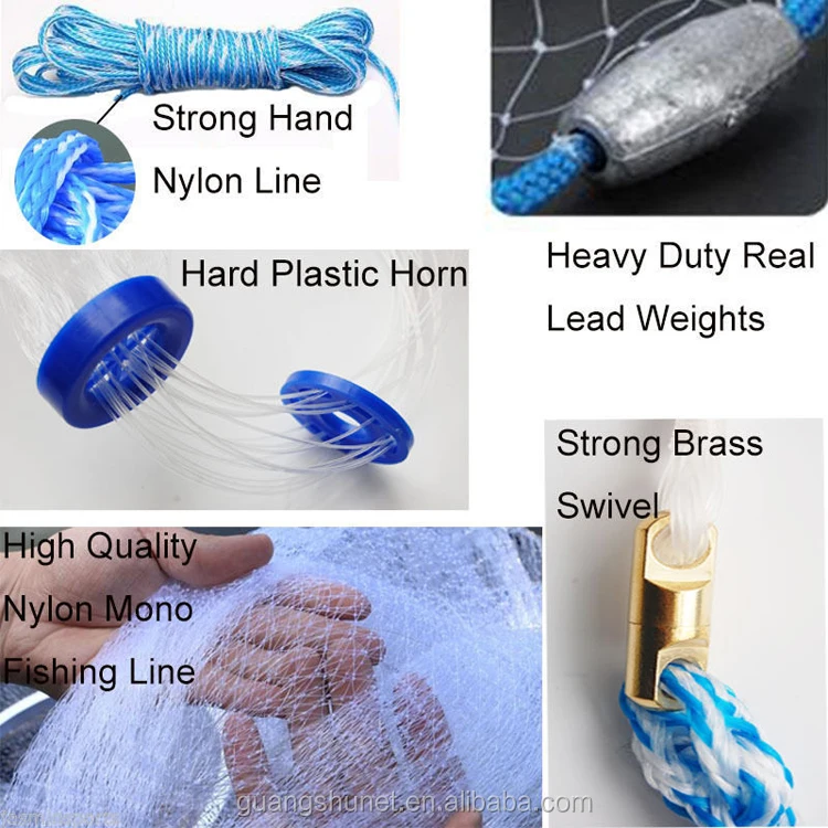 Cast Net With Long Braided Poly Hand Line Perfect for Salt Water Usage Outdoor Fishing Nets