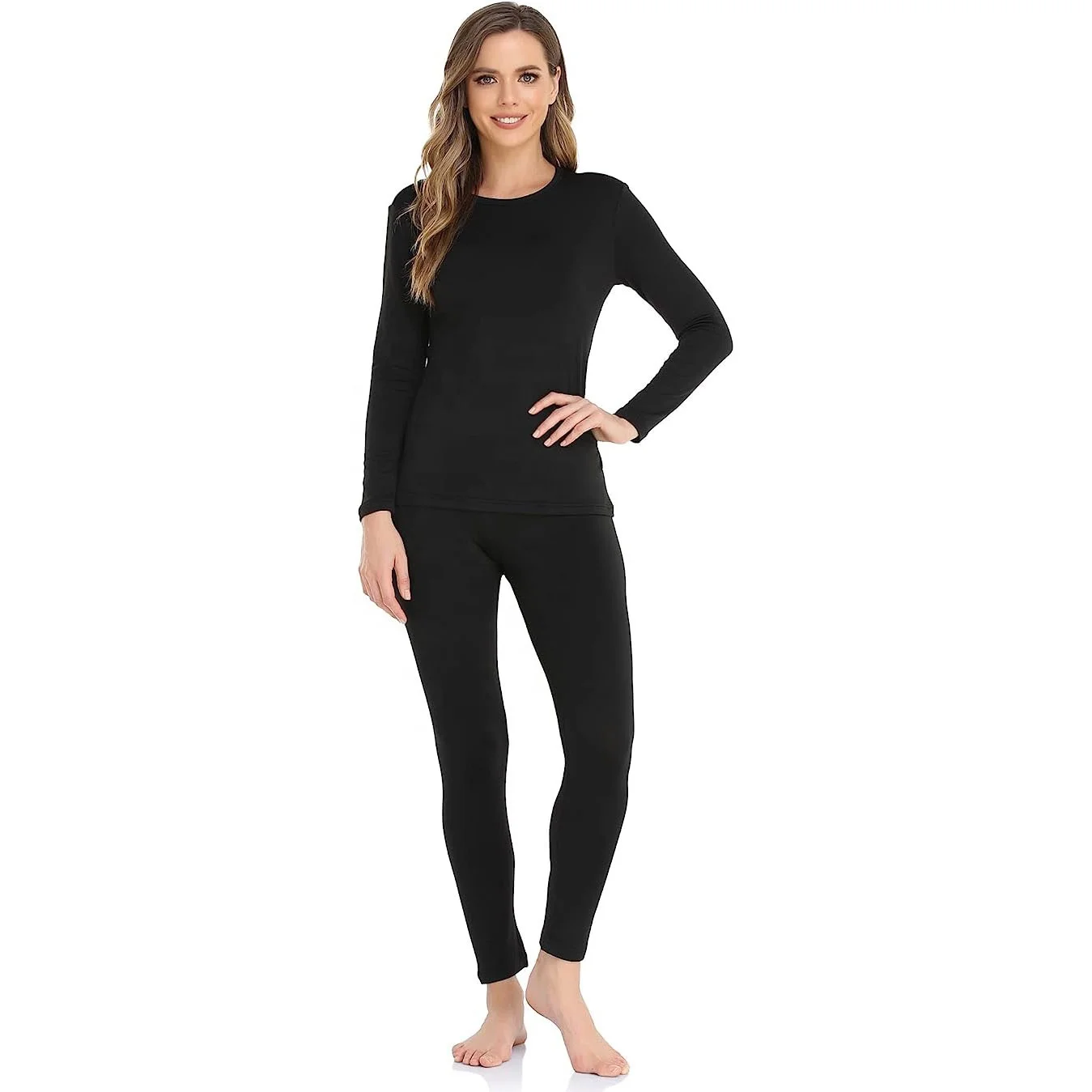 Custom Women's Long Johns Thermal Underwear With Long Sleeve Shirt And
