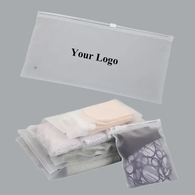 Custom Logo Printed Clear Frosted Plastic Bag with Zipper Underwear Sock Packaging Bag PE Zip Lock Plastic Zipper Bag