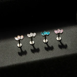 Customized Titanium Gold Plated Wedding Labret Stud Earrings with Colorful CZ Stones Setting