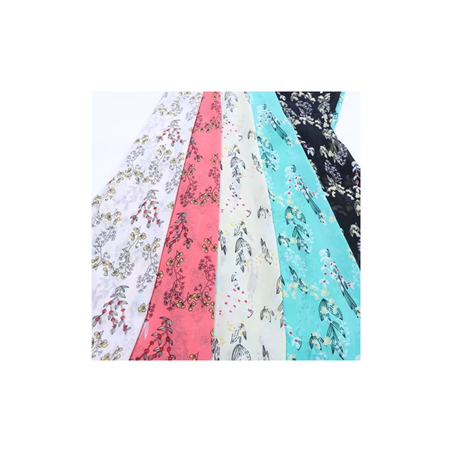 New fashion high quality pearl chiffon micro transparent printed fabric for girls dress silk scarf fabric