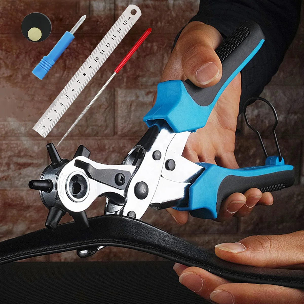 1Pc Quality Household Belt Hole Puncher Leather Punchers Tools Holes Punch  Machine 3-in-1 Hand Pliers Tool with 5 Hole Sizes