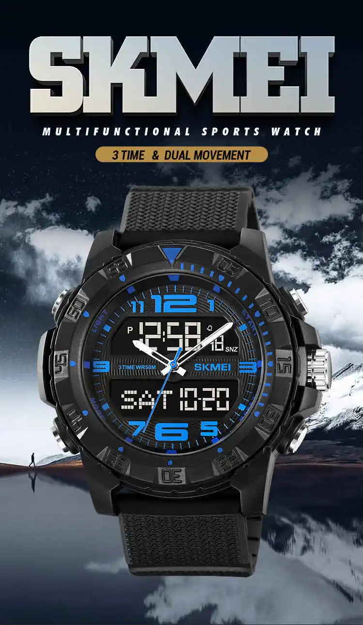 Skmei 2162 classic OEM man digital watch cool PU band Waterproof double display low moq sports watch supplier Alibaba