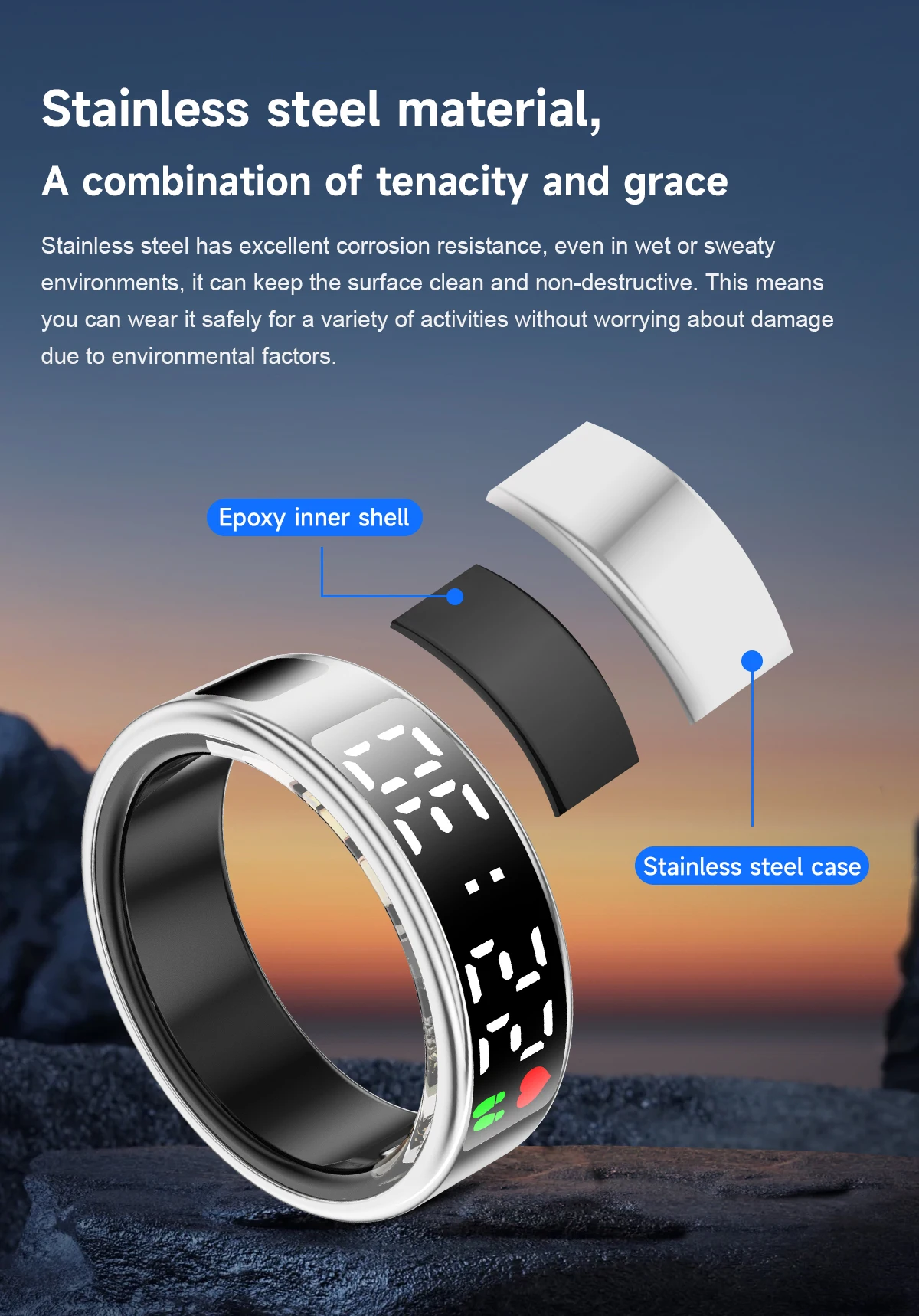 SR08 Smart Display Screen Smart Ring Waterproof Health Monitoring Sleep Tracking Rings with Charging Case