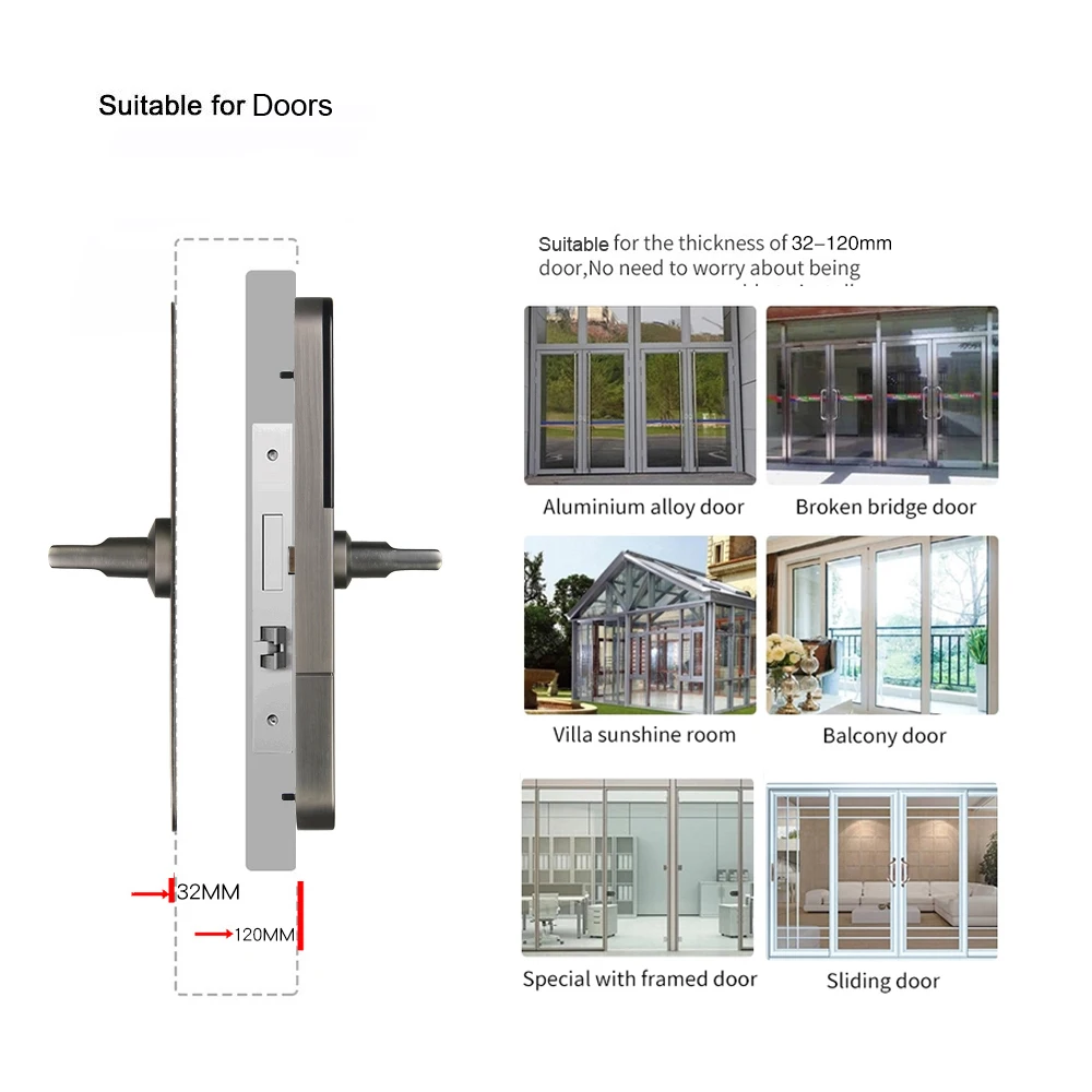 Slim Type Outdoor Fingerprint Door Lock Mortise Smart Biometric Locks With Ttlock APP Ble Wifi European Stainless Steel Cloud