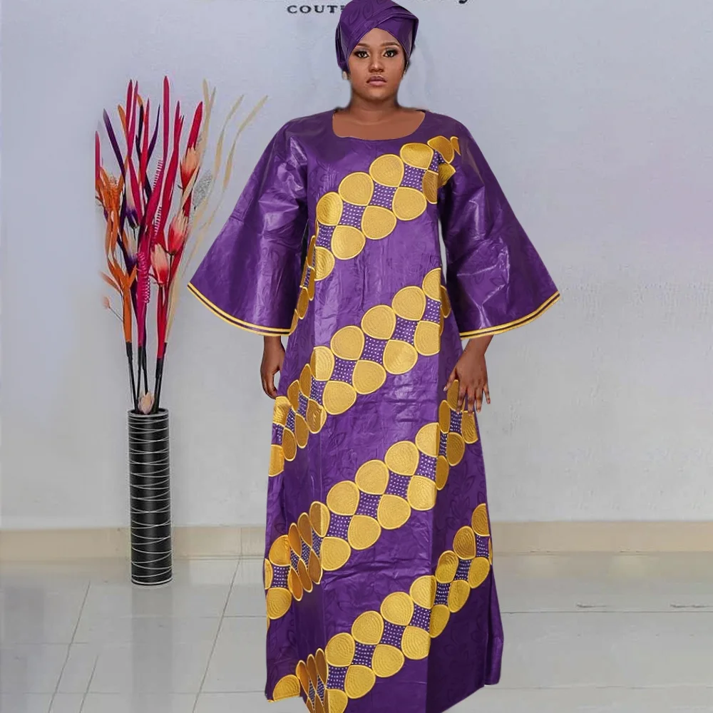 Custom H & D Bazin Loose Embroidered Traditional African Dress for Women