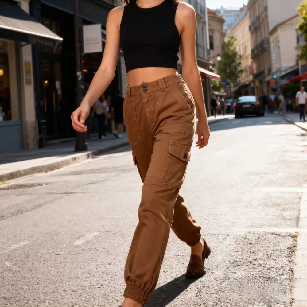 Hot Sale Customized Cargo Pants for Women Overalls Style Canvas Fabric Crocheted High Street Front for Girls