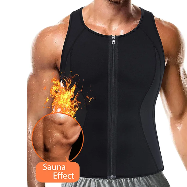 Men's Sweat Vest Body Shaper Zipper Slimming Sauna Tank Top Neoprene Compression