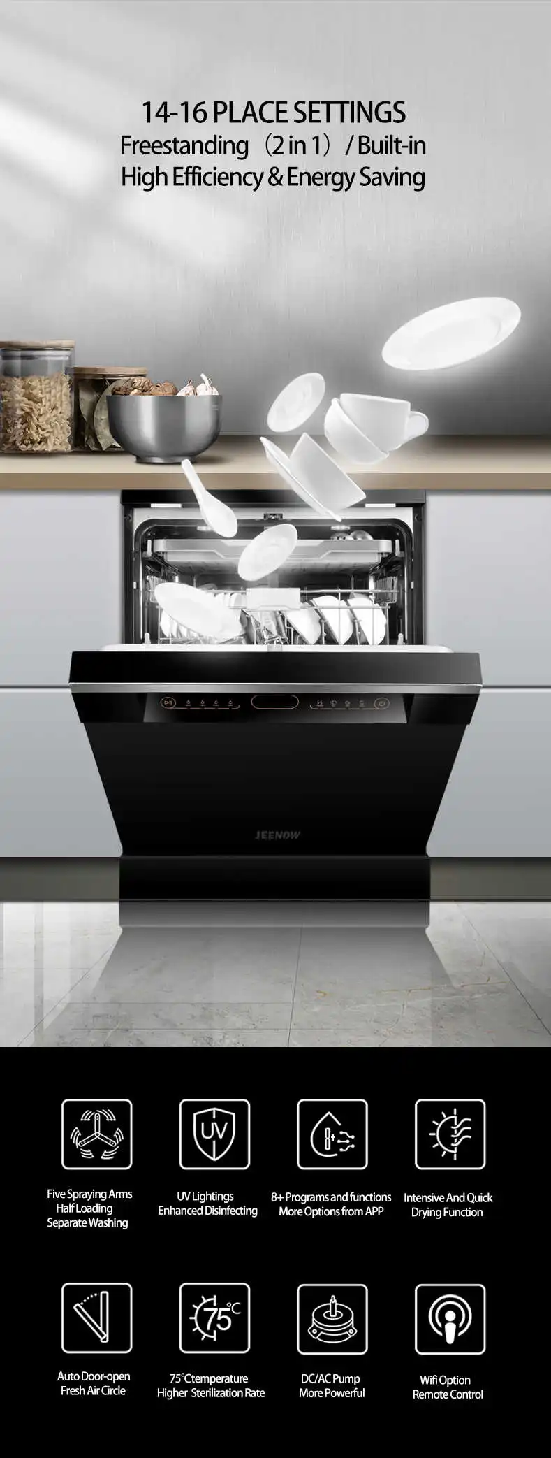 Dishwashers Setting 8 Program Builtin Dishwasher Electric Kitchen