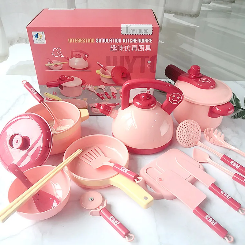 16PCS/Set Kids Play House Kitchen Toys Cookware Cooking Utensils Pots Pans 