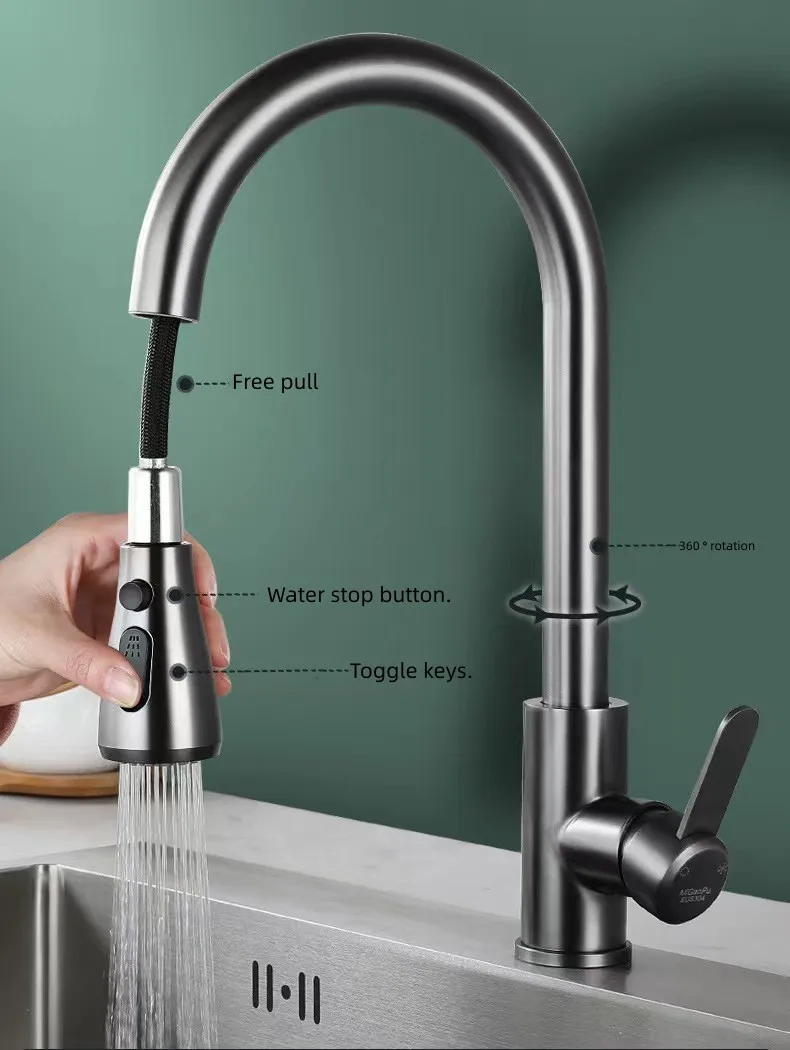 Hot Selling Single Handle Kitchen Mixer Sink Faucet Sus304 Pull Out ...