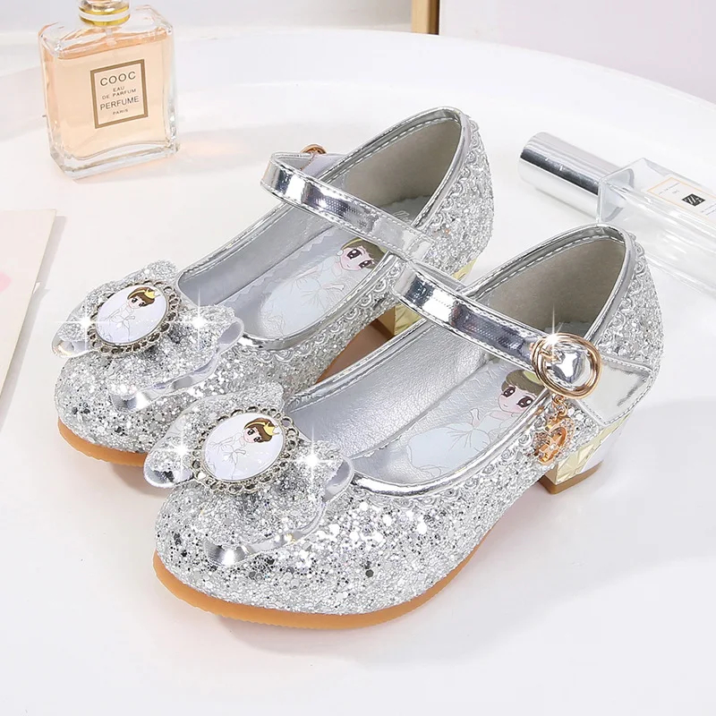 Обувь принцессы для девочек; Детская обувь на высоком каблуке с бантом; Элегантная нарядная обувь принцессы Эльзы для костюмированной вечеринки