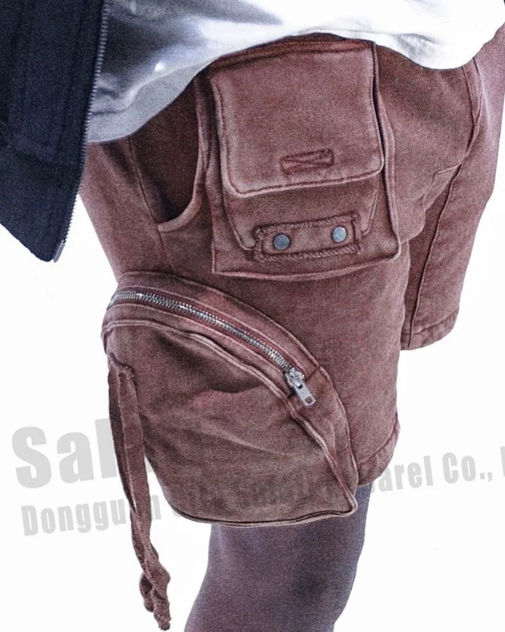 Custom Dtreetwear Sun Faded Stone Sweat Shorts De Hombr 100% Cotton Blank Vintage Distressed Acid Washed Cargo Shorts for Men gallery 2