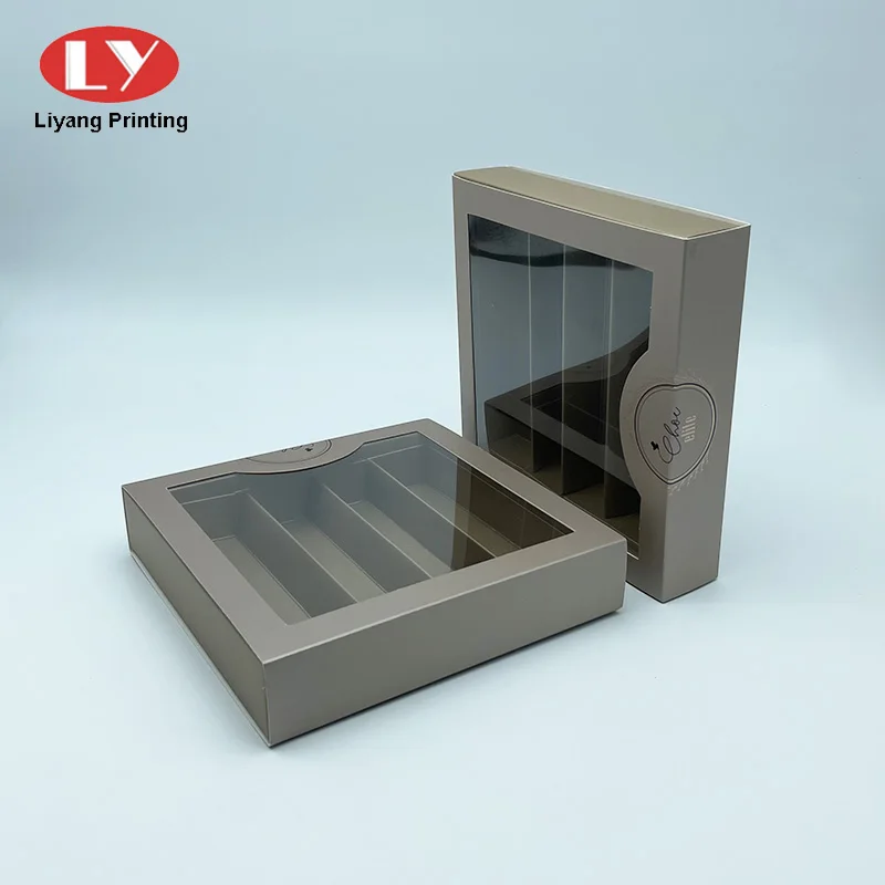 Custom Rose Gold Logo PVC Window Clear Small Empty Drawer Slide Chocolate Packing Folding Gift Packaging Box Paper Boxes Food