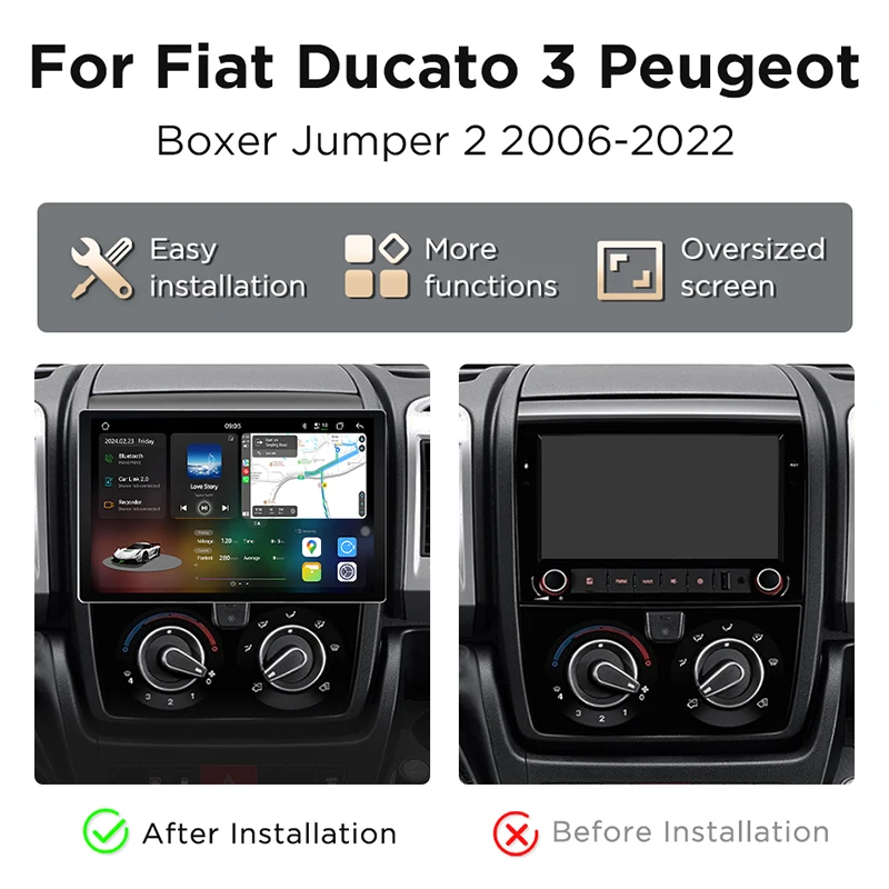 4Core+64G Android Autoradio per Fiat Ducato/Peugeot Boxer/Citroen Jumper, 9 Pollici Touchscreen Stereo Auto Bluetooth con Senza fili Carplay Android Auto FM/RDS GPS WiFi SWC AHD Retrocamera