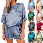 Sleepwear NS2008 Amazon Top Sellers Solid Color Silk Pajamas Women's Sleepwear Satin Pajama Sets