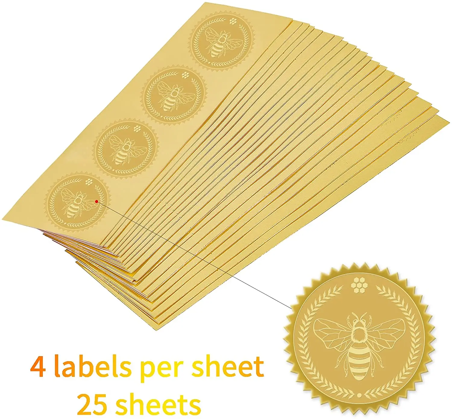 Gold Foil Certificate Seals Gold Bee Stickers for Envelopes 100pcs