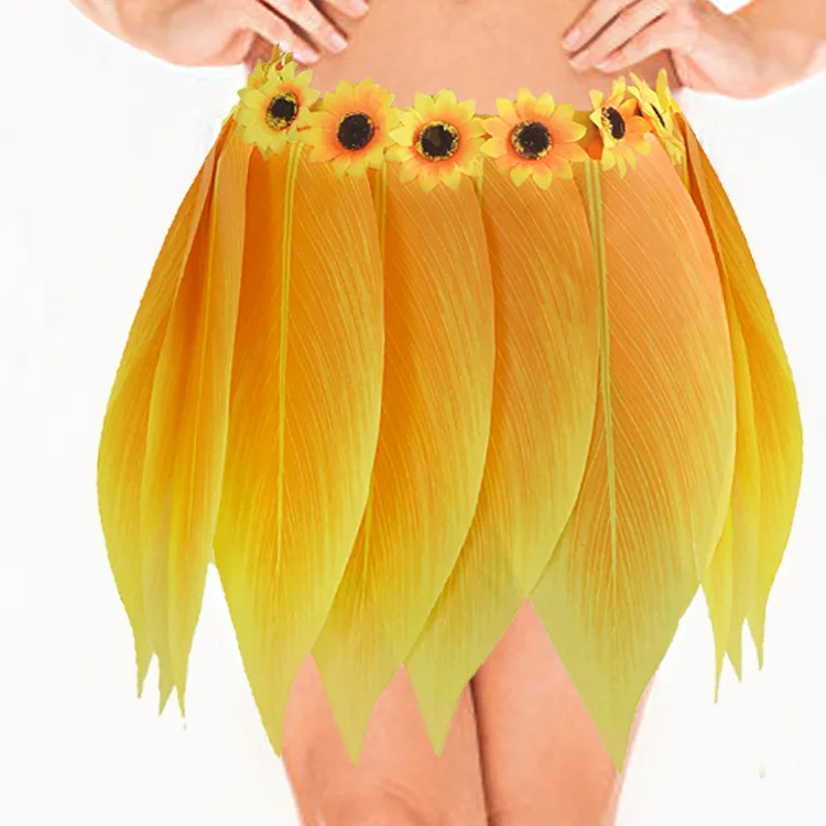 Falda Hawaiana De Hojas Amarilla | Disfraz De Baile Para Niños Y Adultos En Fiestas Tropicales