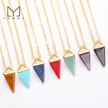 Natural Healing Hexagonal Pointed Cone Spiritual Dowsing Pendulum Reiki Gemstone Fashion Pendants Gold Charms Necklace