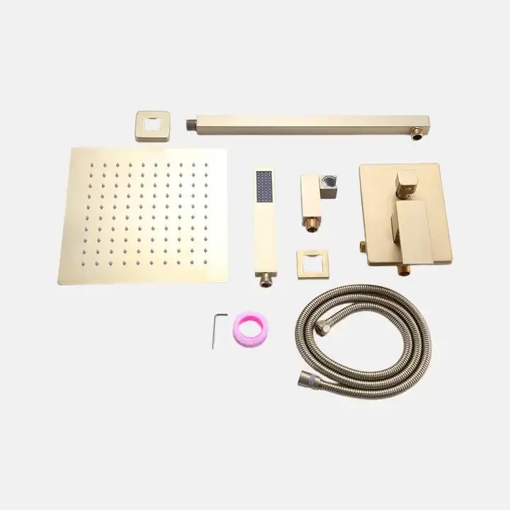 Luxury Bathroom Brass Shower Hot and Cold Shower Mixer in Wall Mounted Rain Concealed Shower Set