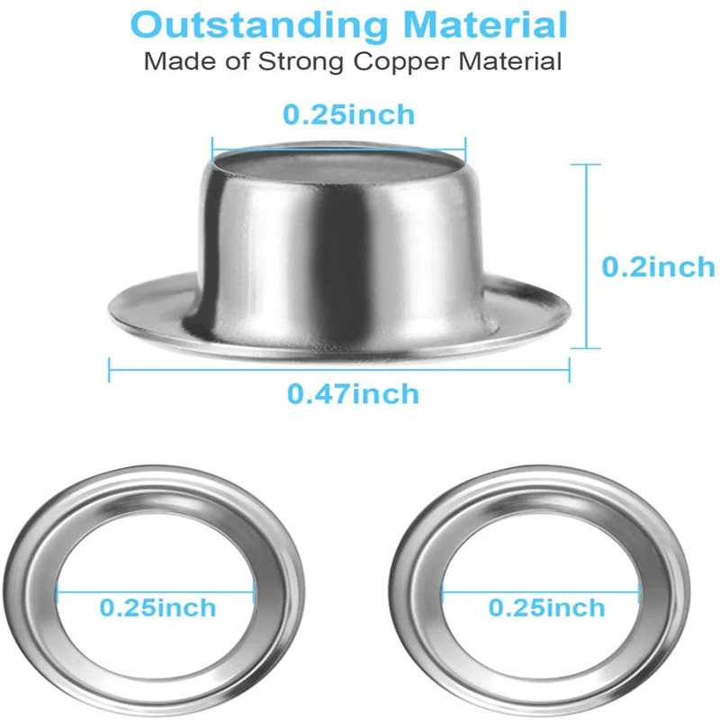 100 комплектов люверсов набор утолщенных серебристые металлические люверсы 1/4 дюйма с 3 шт. установочных инструментов для одежды