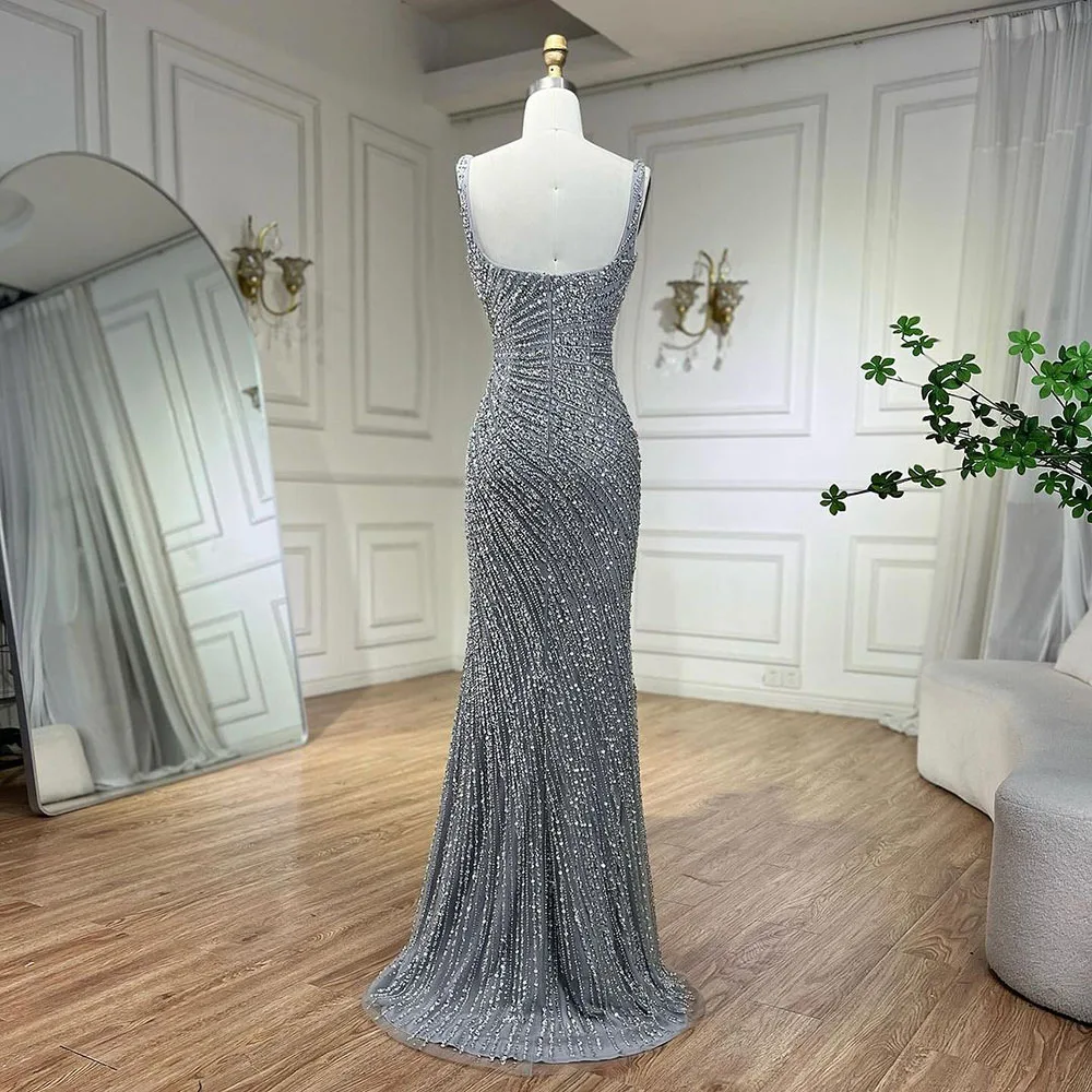 Serene Hill LA71618 Silver Beaded Mermaid Evening Dresses with Detachable  Overskirt Elegant Party Gowns for Women Rts