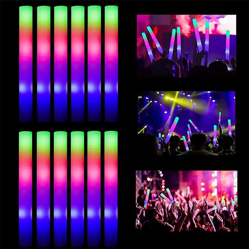 19 Flashing Led Light Up Foam Sticks Multi Color Batons Lights Glow In The Dark Party Bags For 