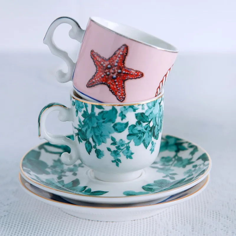 high quality porcelain cup and saucer set with color box gift pack 12pcs and 4pcs tea cup coffee cup