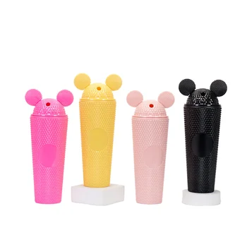 Cute Mouse Ear Double Wall Plastic Stadium Travel Mug Reusable for Straw Lid Safe for Children's Back-to-School Outdoor