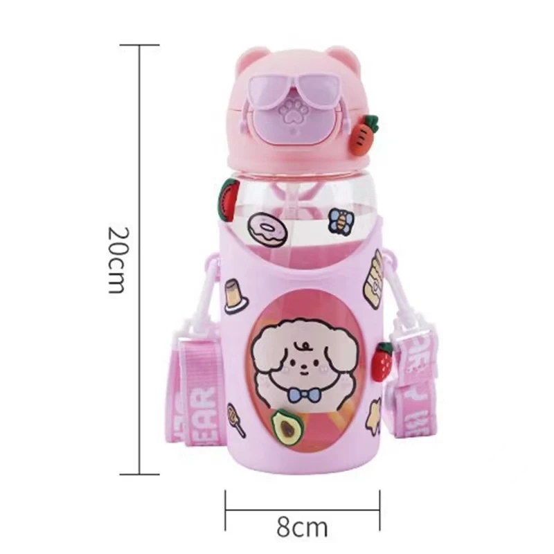 Kawaii Cute Student Water Bottle For Girl With Straw Strap Bpa Free ...