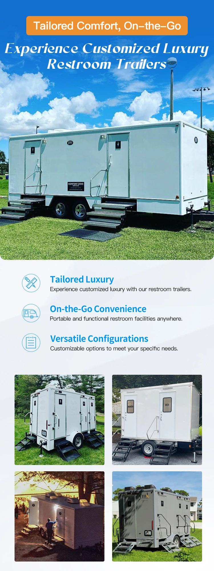 3 Stall Portable Toilet Trailer Restroom Trailer Portable Toilets