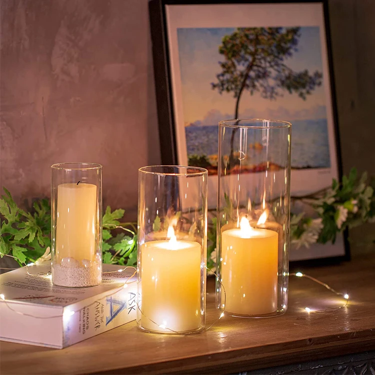 Heat Resistant Tall Glass Candle Holders Chimney Tube Frosted Glass Cylinder Open Both Ends