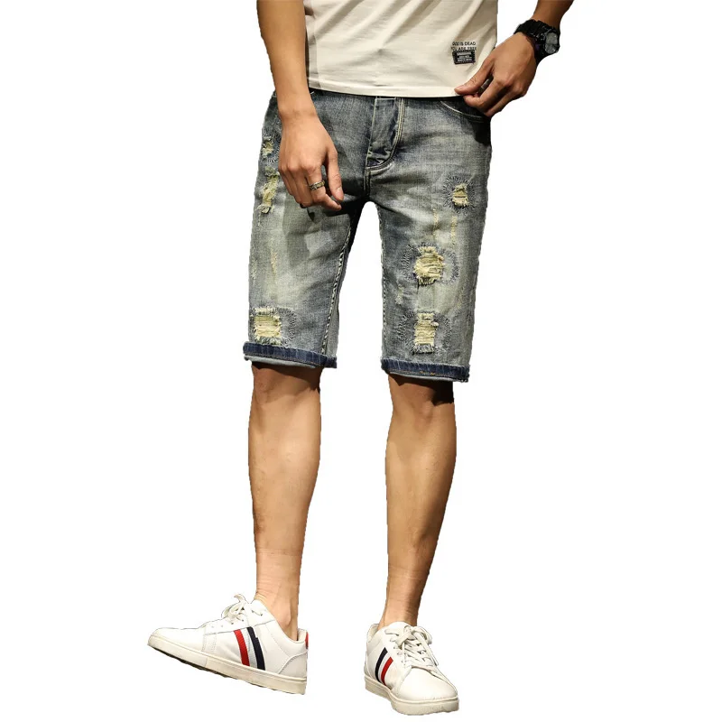 HiLY Men's Stretch Ripped Denim Shorts Casual Summer Jeans Shorts 