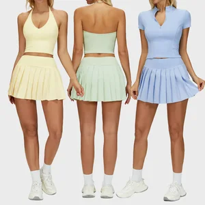 Custom LOGO GYM Fitness Slim Sport Wear Women Vest Tank Top Elegant Yoga Golf Skirt for Women Tennis Skirt Set for Girl Ladies