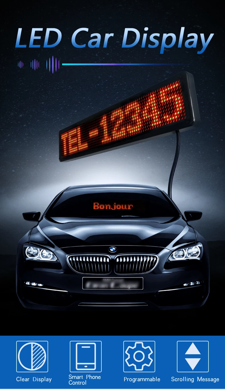 Z1272 9inch 23*5cm Running Messages Single Color Vehicle Mini Led