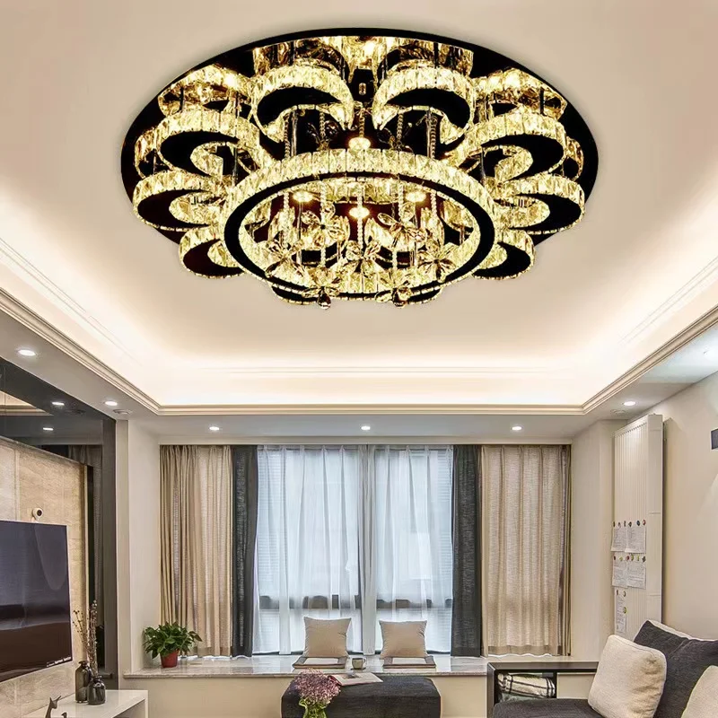 Luxury Modern Designer Custom Fancy Black Round Ceiling Led K9 Crystal Chandelier Lamp Lights